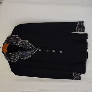 Beautiful Black St John 2pc rhinestones and pearl trim jacket & skirt set.
